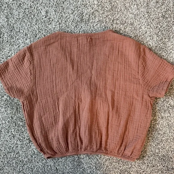 Japna Women's Short sleeve Rust Red Cotton Button Front Crop top Size M - Picture 6 of 6